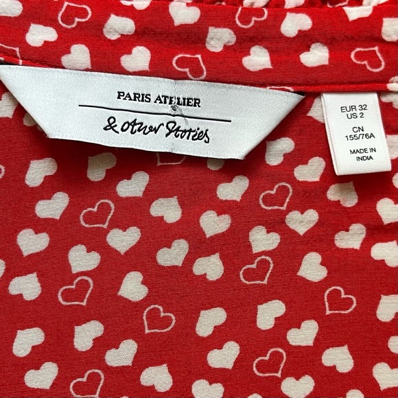 & Other Stories Heart Print Buttondown Top Blouse 2 Valentine’s Day Holiday Red - Picture 10 of 11